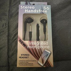 Brand new S6 Stereo wired earbuds with integrated microphone.  Compatible with a